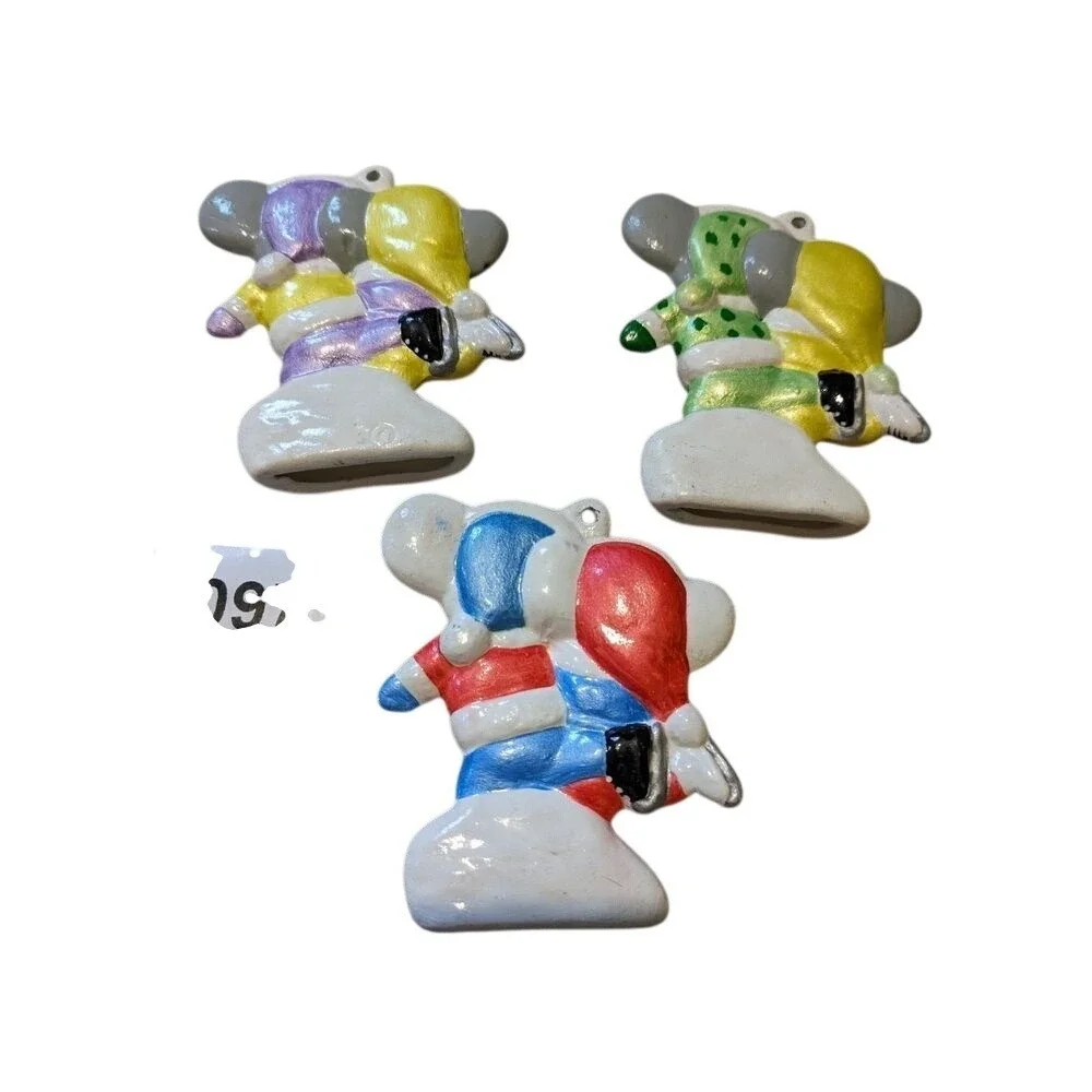 Ceramic Christmas Ornaments Sweet Mice Couples Skating‎ lot of three 097